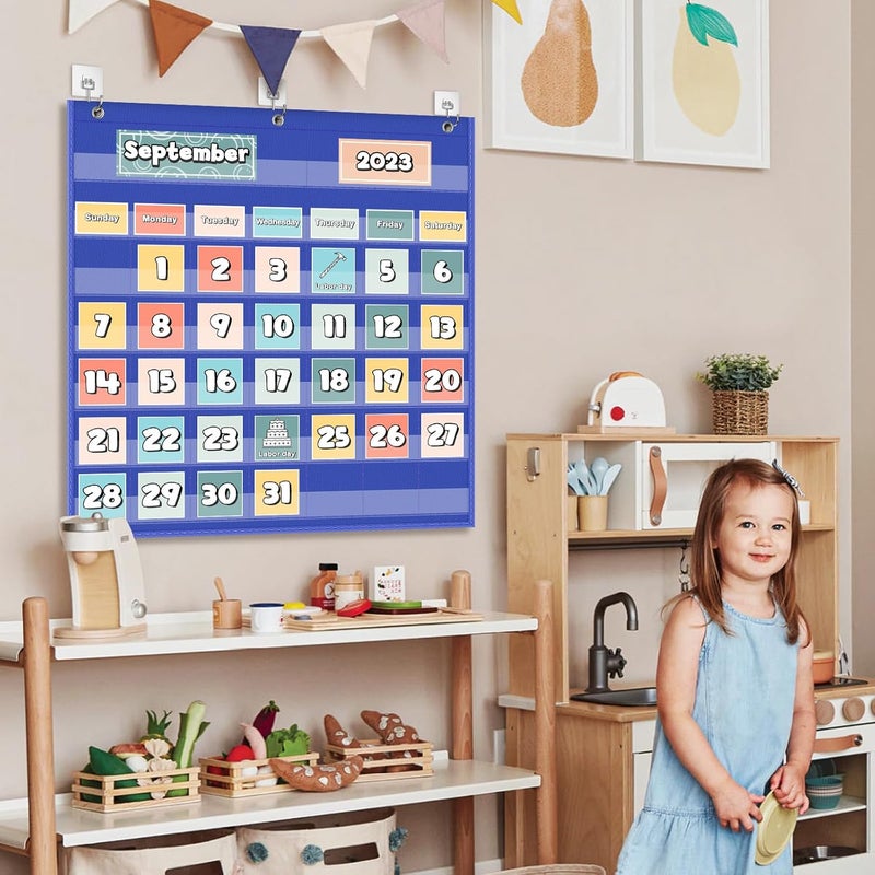 Eamay Classroom Monthly Calendar Pocket Chart for 2.75 * 2.75 Cards,Homeschool Supplies and Classroom Must Haves! Only Chart(Blue) - Image 2